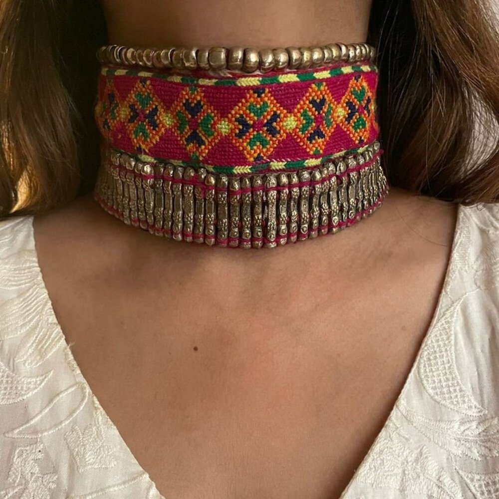 Afghan Classic Choker, Vintage Handmade Afghan Choker Necklace, Boho Choker